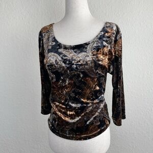 Vtg Jonden Petite L Velvet Top Phoebe Y2k Whimsigoth Paisley Scoop Neck Fairy PL